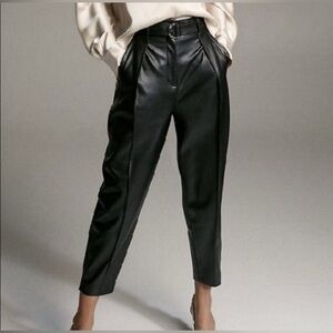 Aritzia Babaton Faux Leather Maybe Black Belted Trousers Size 0